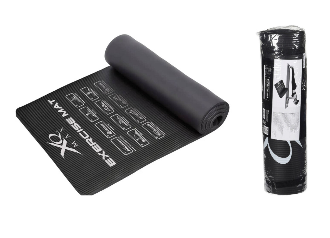 Saltea de yoga XQ Max, 183x58x1 cm, imprimeu cu exercitii, cauciuc/bumbac, negru - imagine 4